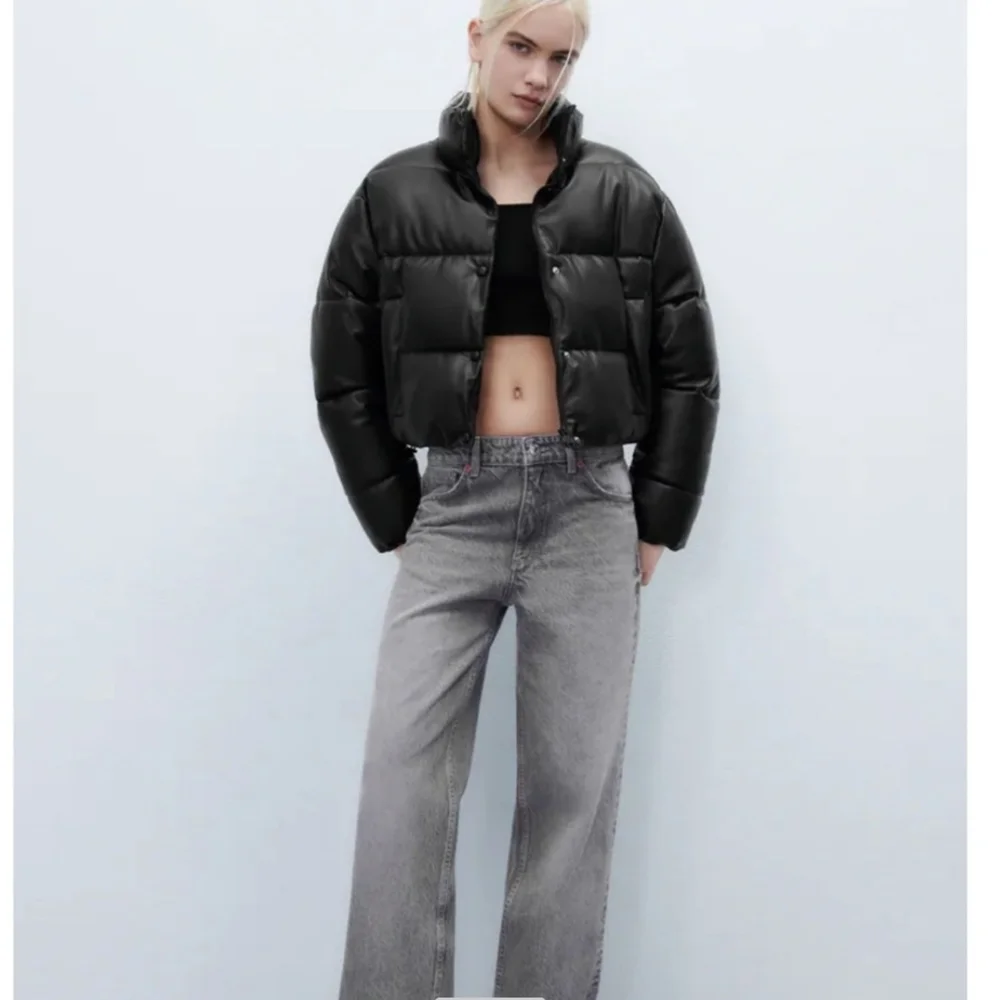 NW ZARA BLACK FAUX LEATHER PUFFER JACKET - Picture 8 of 14